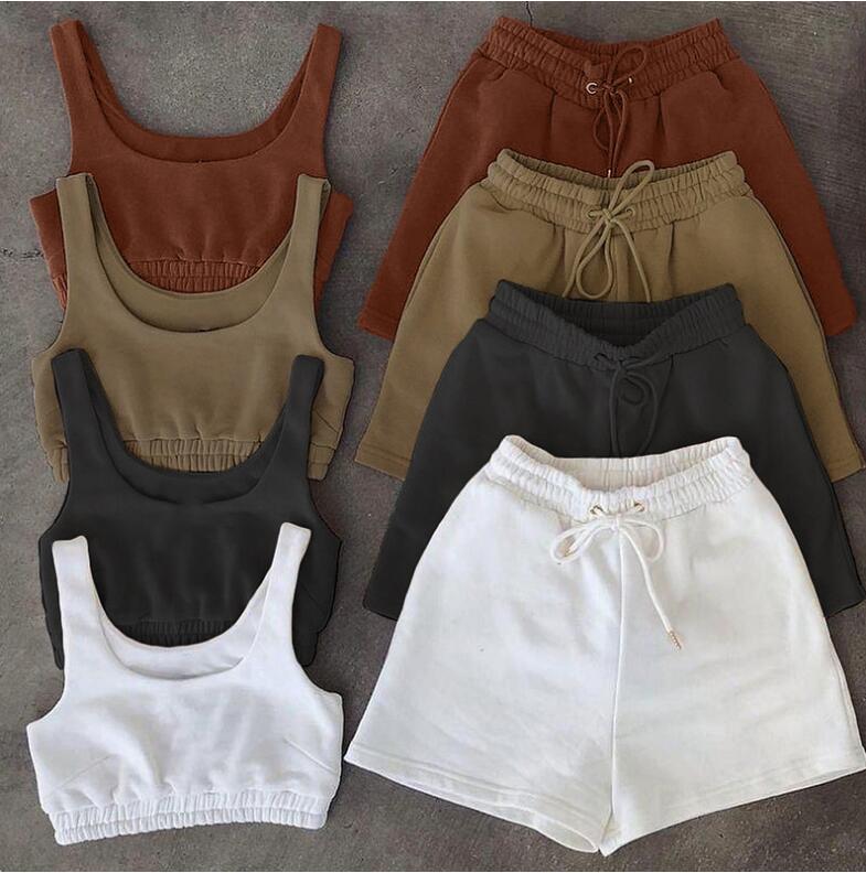 Two Piece Set  Crop Top And Drawstring Shorts Matching Set