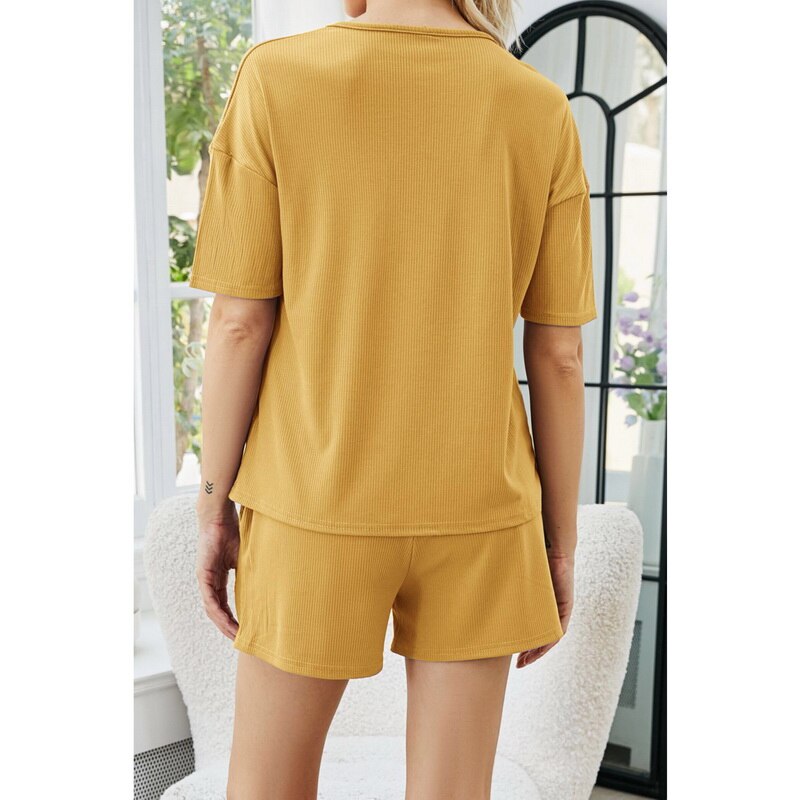 Outdoor Wear Simple Durable Home Solid Color Short Sleeve Casual  Two Piece