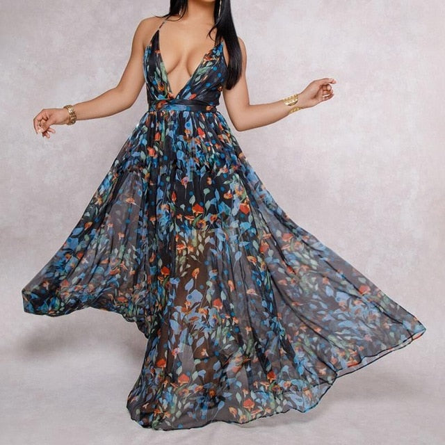 Boho Style Deep Backless Long Dress