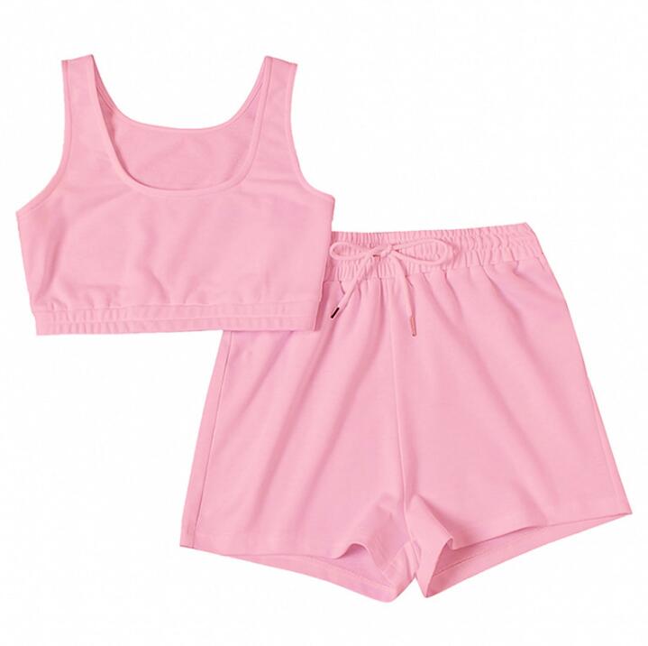 Two Piece Set  Crop Top And Drawstring Shorts Matching Set