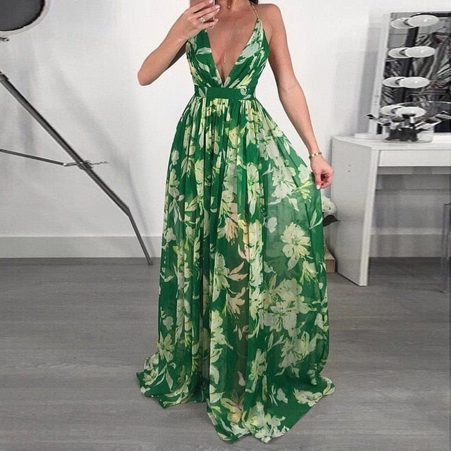 Boho Style Deep Backless Long Dress