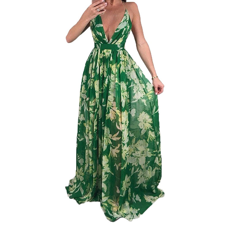 Boho Style Deep Backless Long Dress