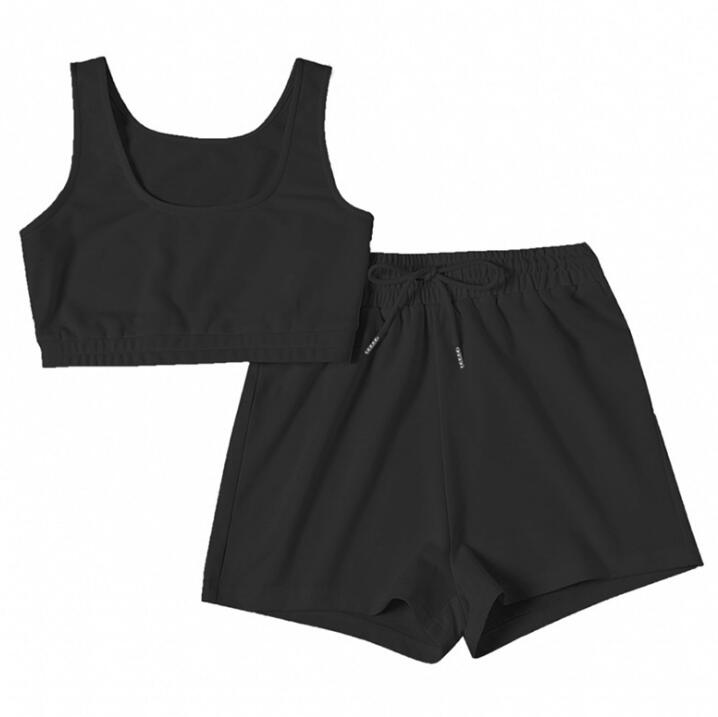 Two Piece Set  Crop Top And Drawstring Shorts Matching Set