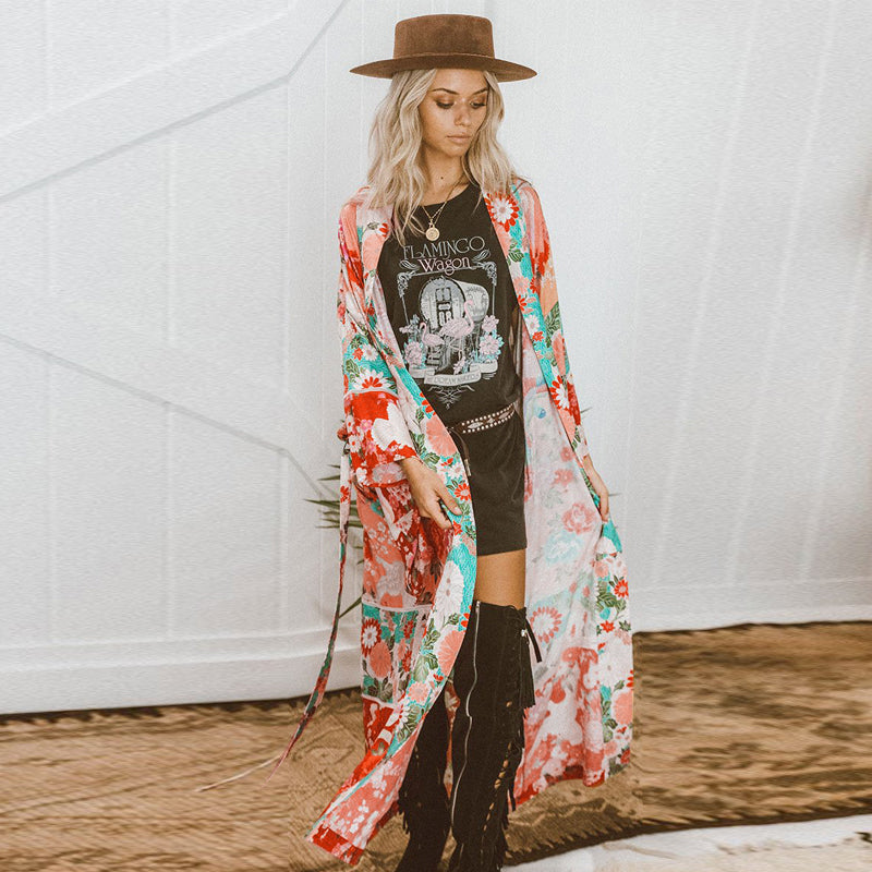 Chiffon Kimono Cardigan Floral Dress