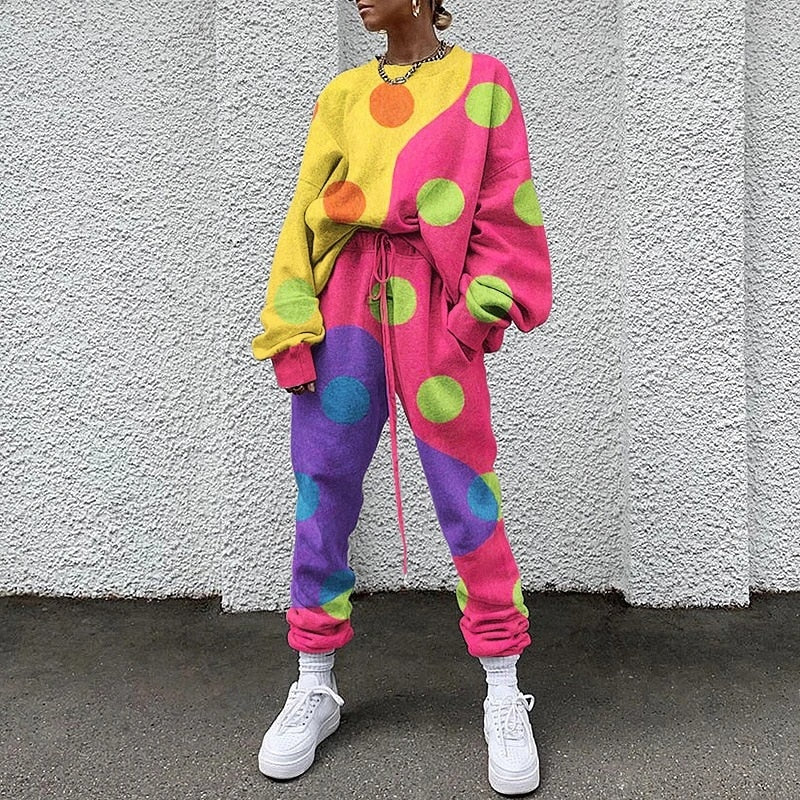 Stylish Printed Round-necked Long-sleeved Trousers Sports Two-piece Suit  Two Piece Set  Crop Top  Two Piece Set Women  Clothes