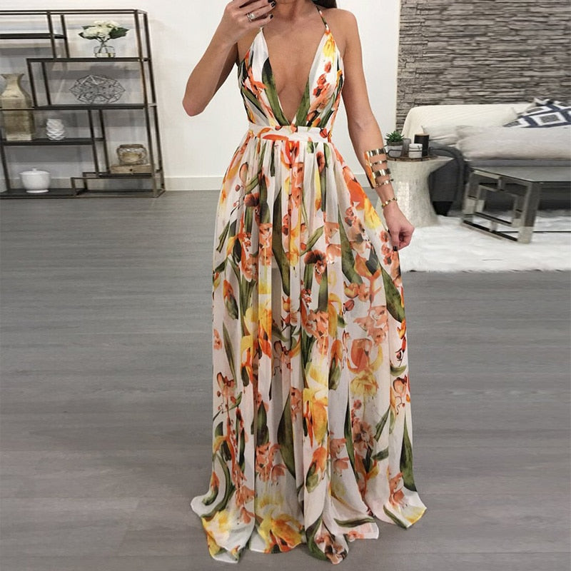 Boho Style Deep Backless Long Dress