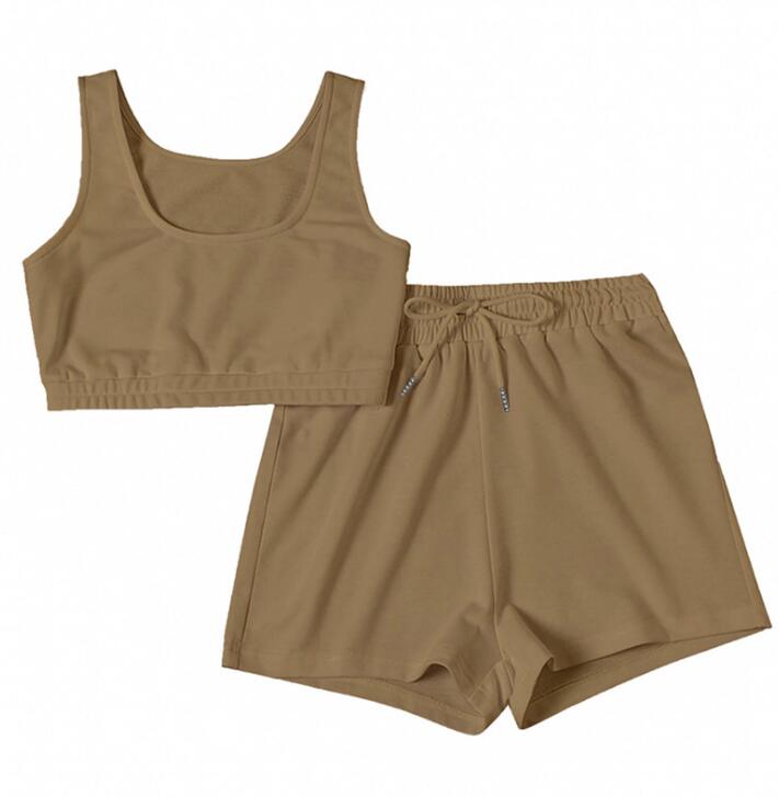 Two Piece Set  Crop Top And Drawstring Shorts Matching Set