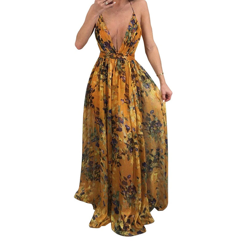 Boho Style Deep Backless Long Dress