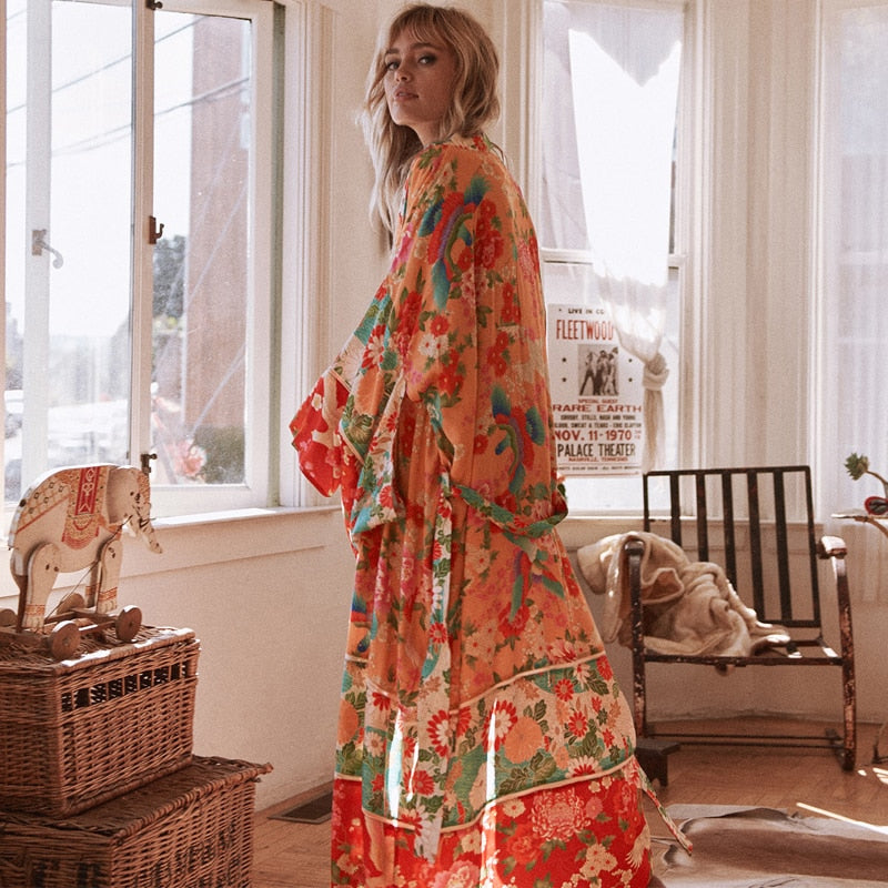 Chiffon Kimono Cardigan Floral Dress