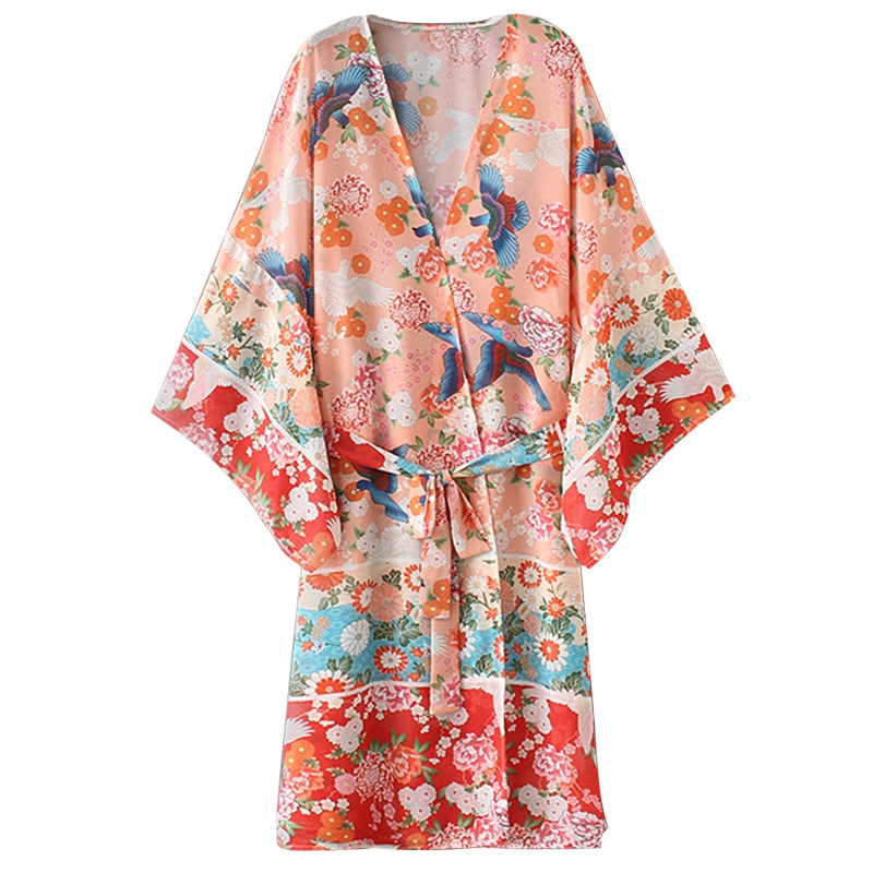 Chiffon Kimono Cardigan Floral Dress