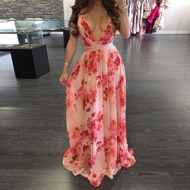 Boho Style Deep Backless Long Dress