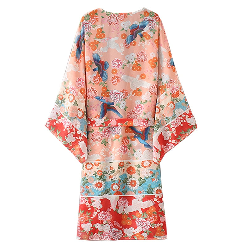 Chiffon Kimono Cardigan Floral Dress