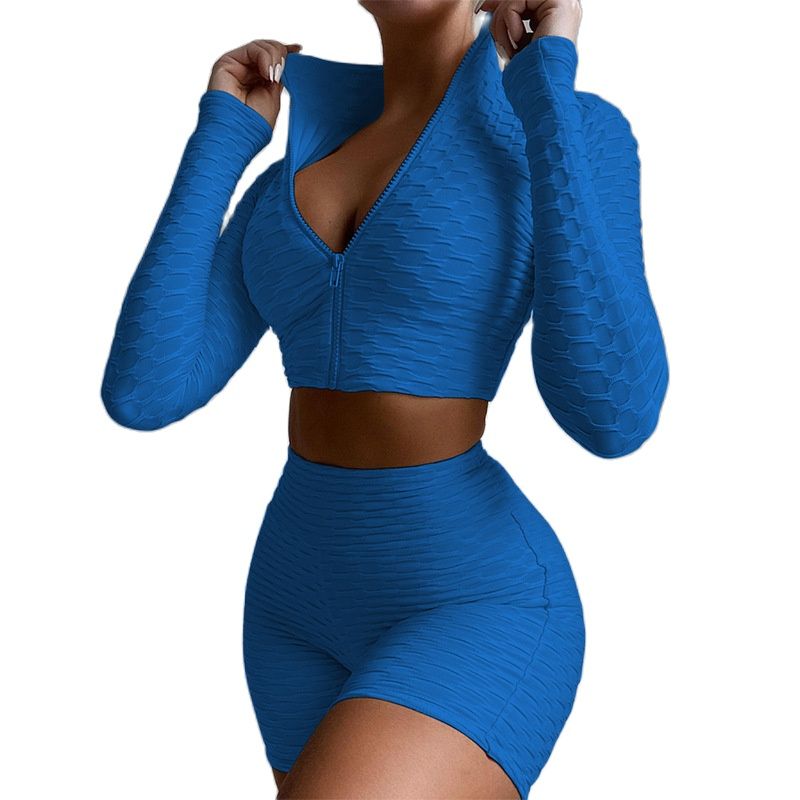 Women's Tight Solid Color Long Sleeve Leisure Sports Suit Women's 2-Piece