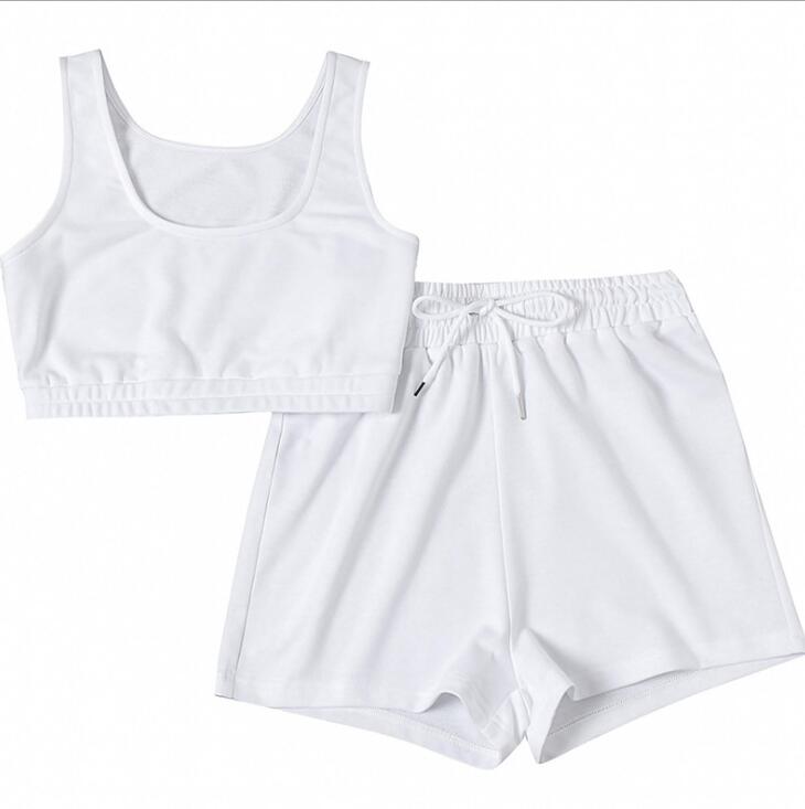 Two Piece Set  Crop Top And Drawstring Shorts Matching Set