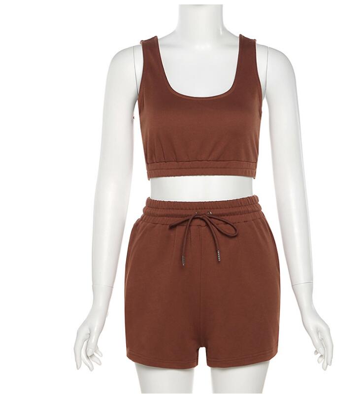 Two Piece Set  Crop Top And Drawstring Shorts Matching Set