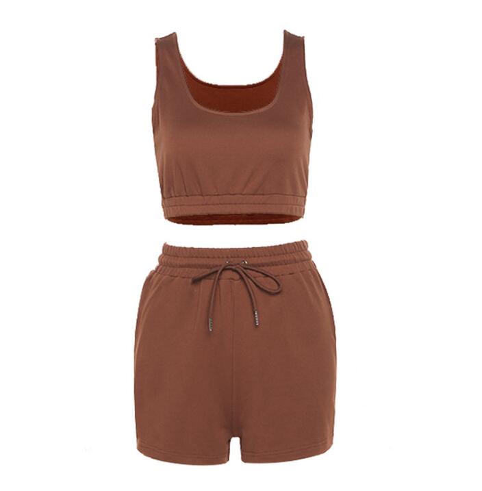 Two Piece Set  Crop Top And Drawstring Shorts Matching Set